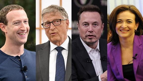 Mark Zuckerberg, Bill Gates, Elon Musk y Sheryl Sandberg forman parte del grupo de personas con más fortuna en el mundo de la tecnología. (Foto: AFP)