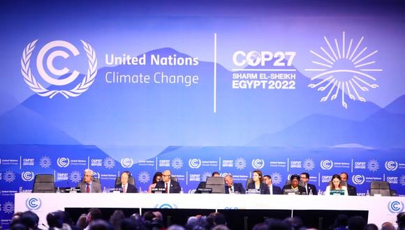 Los delegados asisten a la ceremonia de apertura de la Conferencia de las Naciones Unidas sobre el Cambio Climático de 2022, más conocida como COP27, en el centro turístico del Mar Rojo del mismo nombre en Egipto. (Foto de STRINGER / AFP)