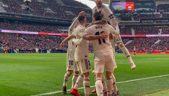 Con goles de Casemiro, Ramos y Bale, Real Madridn derrotó de visita 3-1 a Atlético de Madrid para ser el único escolta del FC Barcelona. (Twitter Real Madrid)