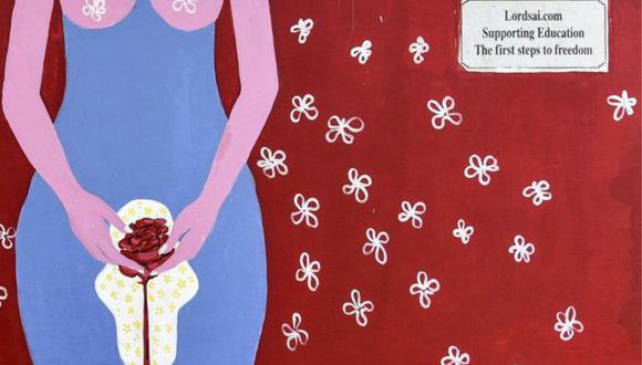 Este mural busca crear conciencia sobre la menstruación, con la intención de que deje de ser un tema tabú en India. Foto: GETTY IMAGES, vía BBC Mundo