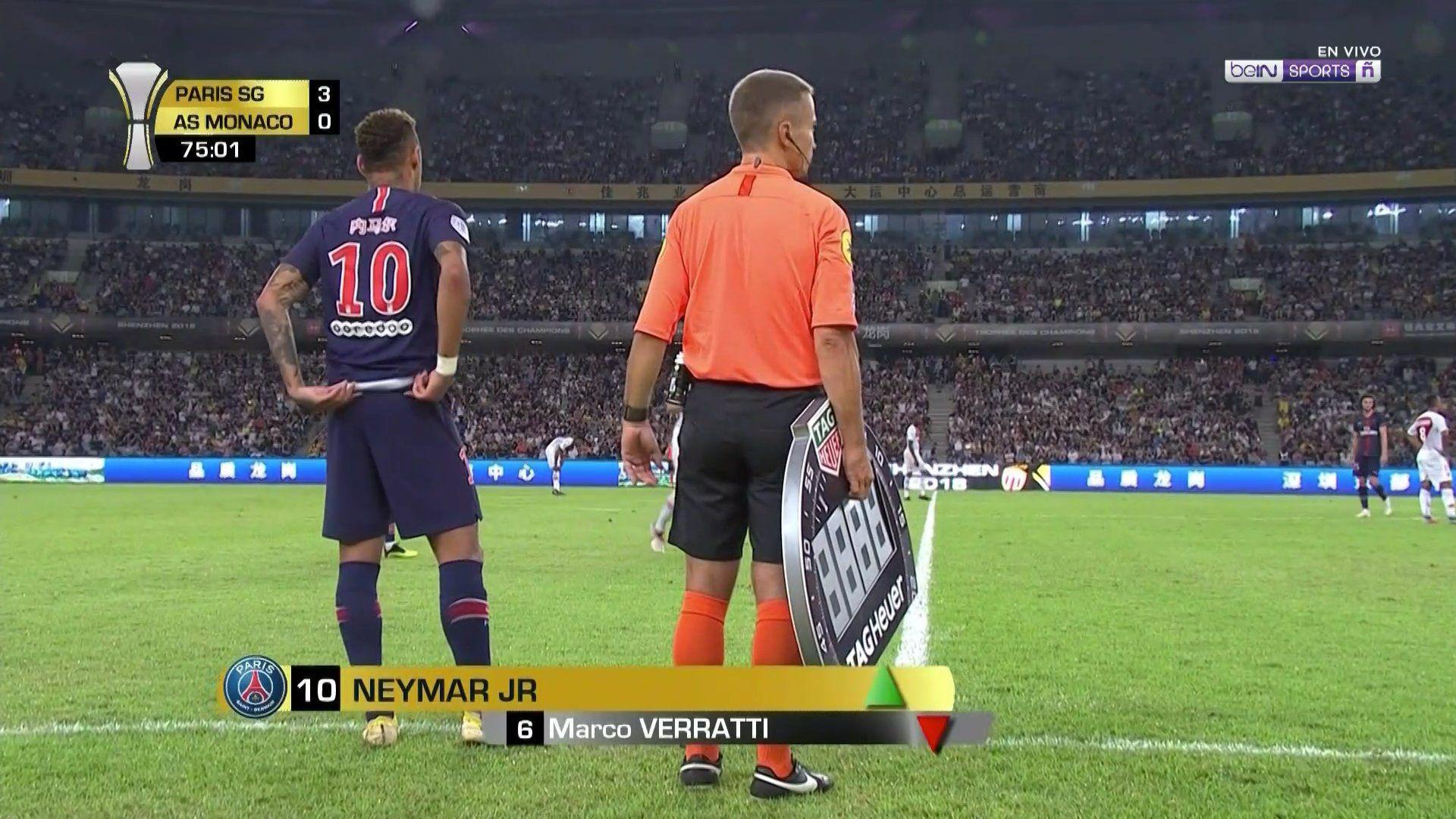 PSG se midió ante Mónaco por la definición de la Supercopa de Francia. Neymar ingresó en el segundo tiempo y el Estadio Shenzhen estalló de emoción (Foto: captura de pantalla)