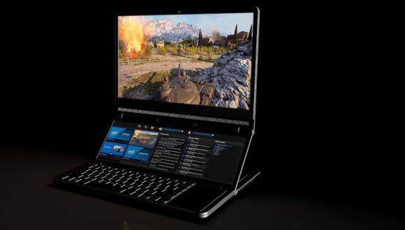 Este diseño evita que la laptop sea más grande que una con diseño tradicional, aunque sí será más gruesa, para acomodar el hardware y las dos pantallas(Foto: Intel)