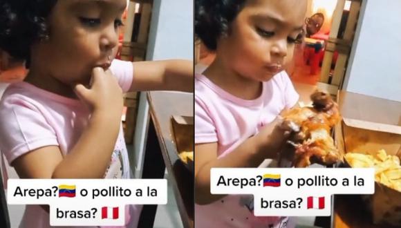 Una niña protagonizó un video enternecedor en TikTok, luego de que su madre venezolana le preguntara si prefería comer arepas o pollo a la brasa. (Foto: TikTok / babyrishii).
