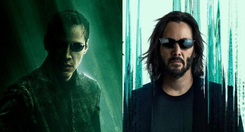 De izquierda a derecha, Neo (Keanu Reeves) en imágenes promocionales de "The Matrix Revolutions" (2003) y "The Matrix Resurrections" (2021). Fotos: Warner Bros.