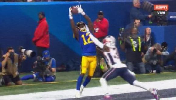Super Bowl LIII: Jason McCourty evitó el primer touchdown de los Rams con una gran jugada defensiva. | Foto: Captura