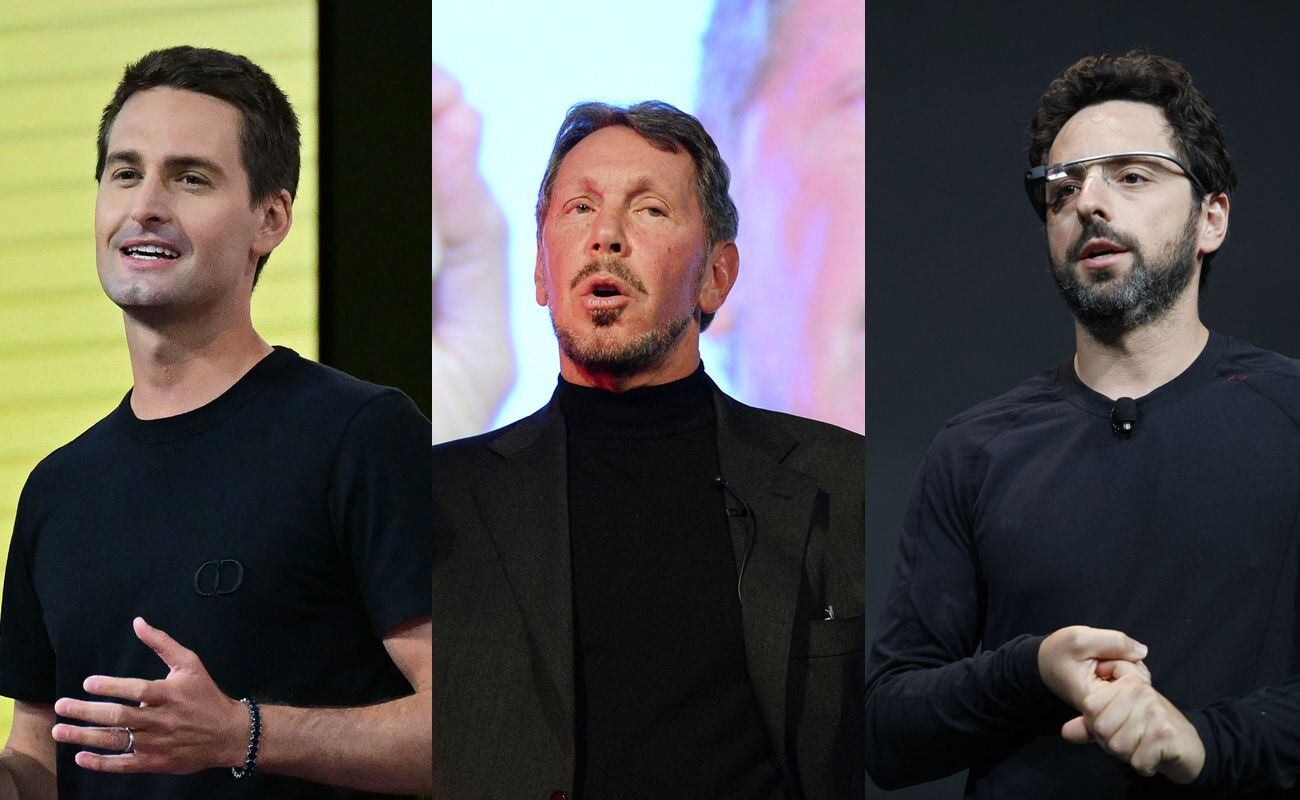 Evan Spiegel, Larry Ellison and Sergey Brin, members of the group of billionaires.  (Photos: AFP)