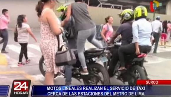 Desde hace algunos años en los alrededores de las estaciones del Metro de Lima, como Los Cabitos, unos sujetos ofrecen el servicio de taxi en motocicleta. (24 Horas)