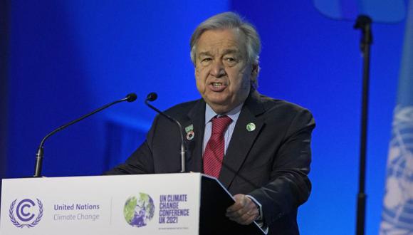 El secretario general de la ONU, Antonio Guterres, habla en la Cumbre sobre el Clima de la ONU COP26 en Glasgow, Escocia. (Foto: AP / Alastair Grant).