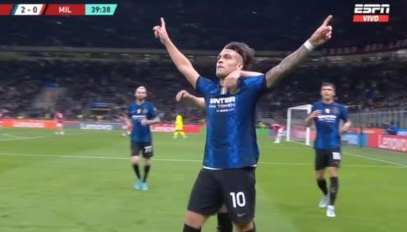 Lautaro Martínez puso el 2-0 del Inter vs. Milan. (Foto: captura de pantalla - ESPN)