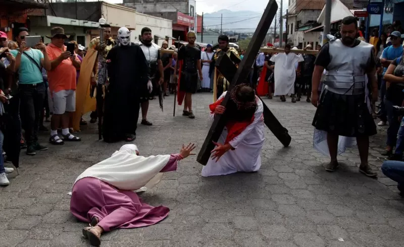 Different processions for Holy Week were held around the world, like this one in Honduras.  (Reuters).