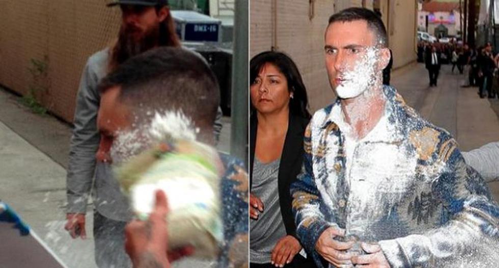 Adam Levine fue bombardeado con azúcar a la salida de un programa de TV. (Foto: Captura Video)