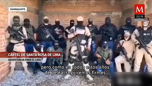 Video publicado por el cártel Santa Rosa de Lima el año pasado, en el que amenazaban a sus pares de Jalisco para que no invadieran su territorio. (Pantallazo de Noticias Milenio, You Tube)