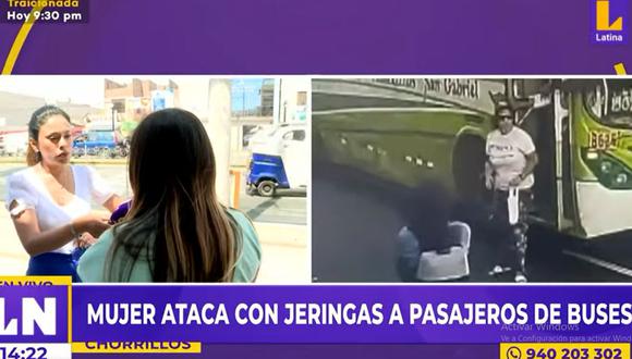 Una mujer inyectó una sustancia con una jeringa a una pasajera de un bus de transporte público, en Chorrillos. (Foto: Latina)