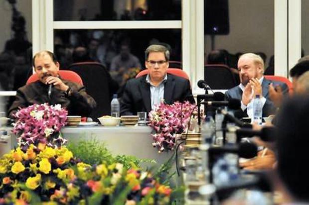 Daniel Ortega, José Adán Aguerri and Carlos Pellas, before the social outbreak of 2018. (Photo: courtesy La Prensa / Nicaragua)