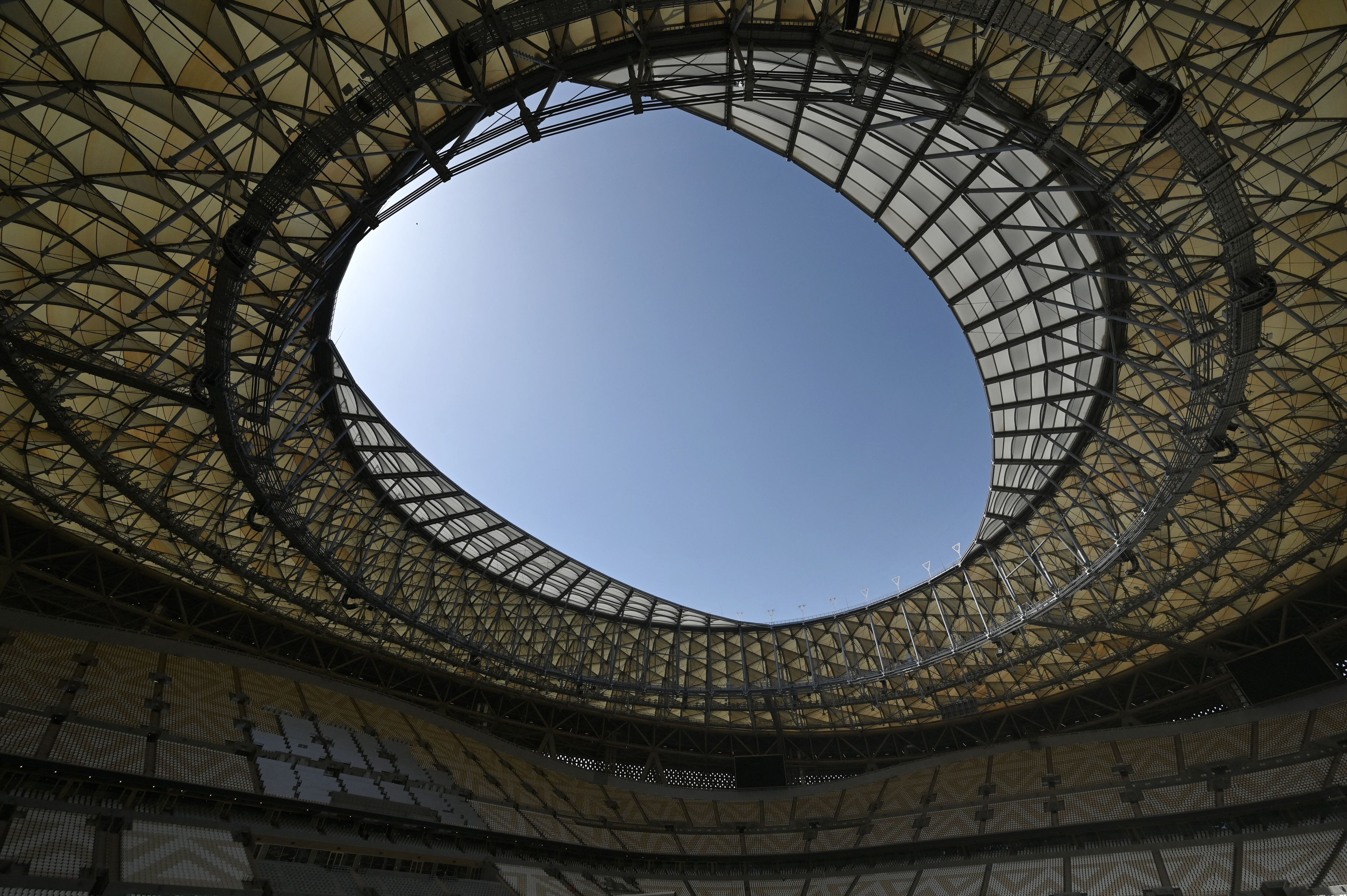 The shadows generated by the roof of the Lusail stadium for the Qatar 2022 World Cup.