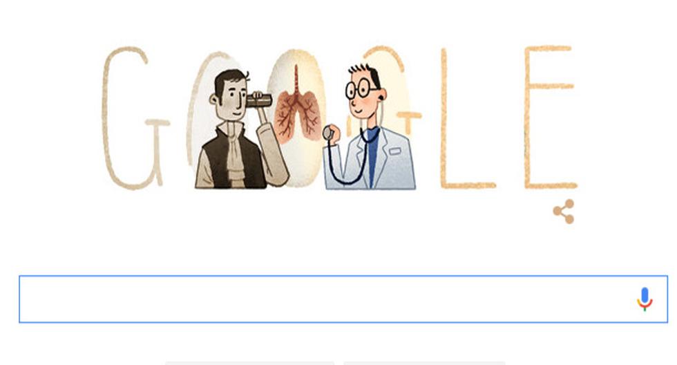 Con este simpático doodle, Google homenajeó al médico francés René Laënnec, padre del estetoscopio. (Foto: Captura)