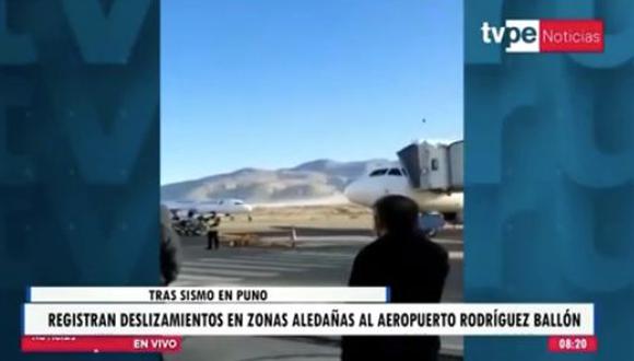 El aeropuerto Rodríguez Ballón sigue operando con normalidad tras el temblor en Puno | Foto: TV Perú / Captura de video