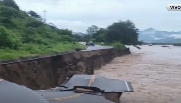 Una carretera de Piura se vio afectada debido al incremento del caudal del río Serrán | Captura de video / RPP Noticias