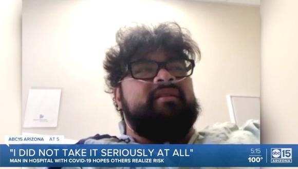 Coronavirus USA | Jimmy Flores | El hispano de 30 años que contrajo Covid-19 en un bar de EE.UU. y terminó hospitalizado con un tubo para respirar | Arizona. Foto: Captura de video ABC