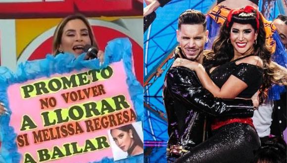 Ethel Pozo y Janet Barboza piden con carteles el regreso de Melissa Paredes a "El Gran Show". (Foto: Instagram)