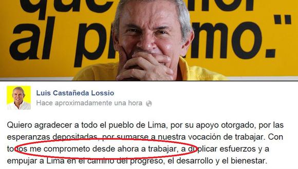 ¿Luis Castañeda ya se da por ganador en Facebook?