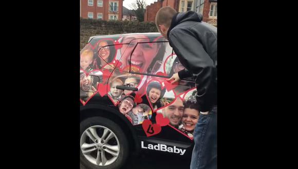 Una mujer le jugó una broma a su esposo y decoró su auto por San Valentín. (foto: captura)