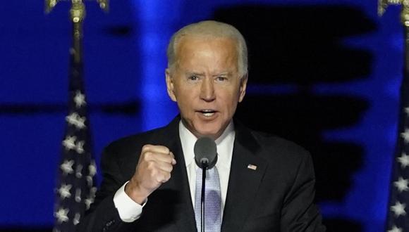 El presidente electo de Estados Unidos, Joe Biden, pronuncia un discurso en Wilmington, Delaware, el 7 de noviembre de 2020. (Foto de Andrew Harnik / POOL / AFP).