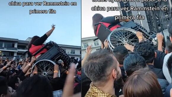 Seguidores de Rammstein cargaron a una joven en silla de ruedas hasta la primera fila para que vea de cerca a la banda alemana. (Foto: TikTok/lachinabueno).