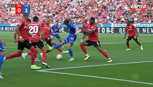 Christoph Baumgartner anotó un golazo de 'taco' en el Hoffenheim vs Bayer Leverkusen. (Foto: Captura ESPN)