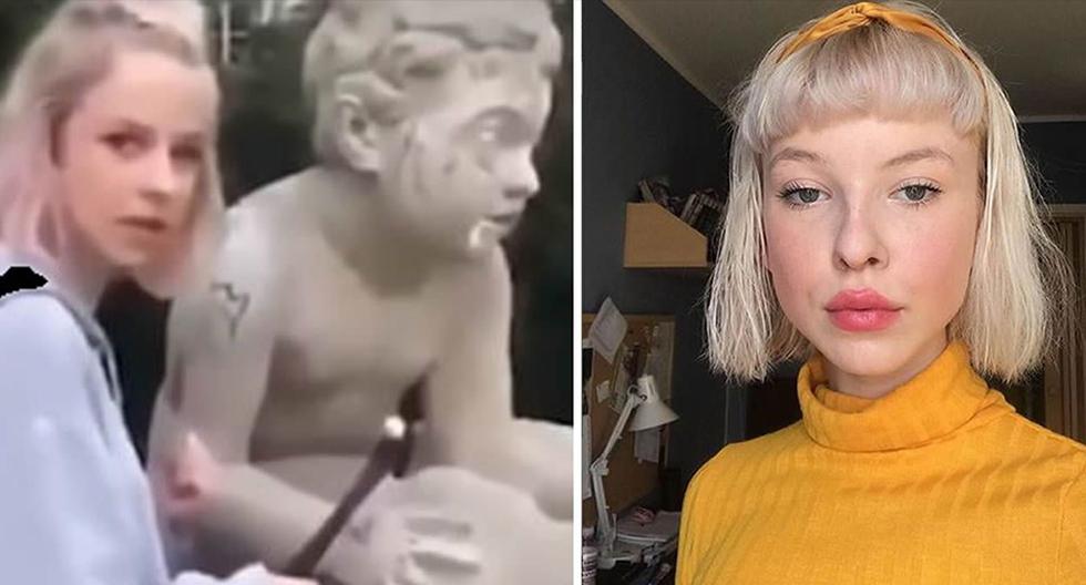 La influencer polaca Julia Slonska dañó  una estatua de 200 años de antigüedad para ganar seguidores. (Instagram)