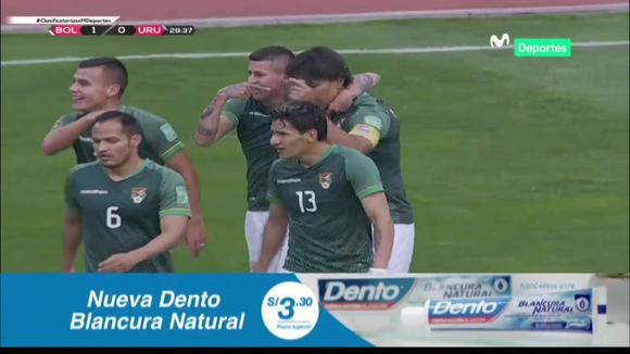El gol de Juan Arce para el 1-0 de Bolivia vs. Uruguay. (Fuente: Movistar Deportes)