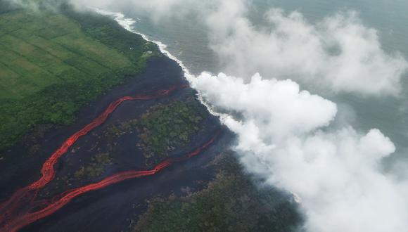 Volcán Kilauea: Los flujos de lava llegaron al océano y crearon nubes conocidas como "laze" por la combinación de las palabras lava y haze (neblina). (AFP).