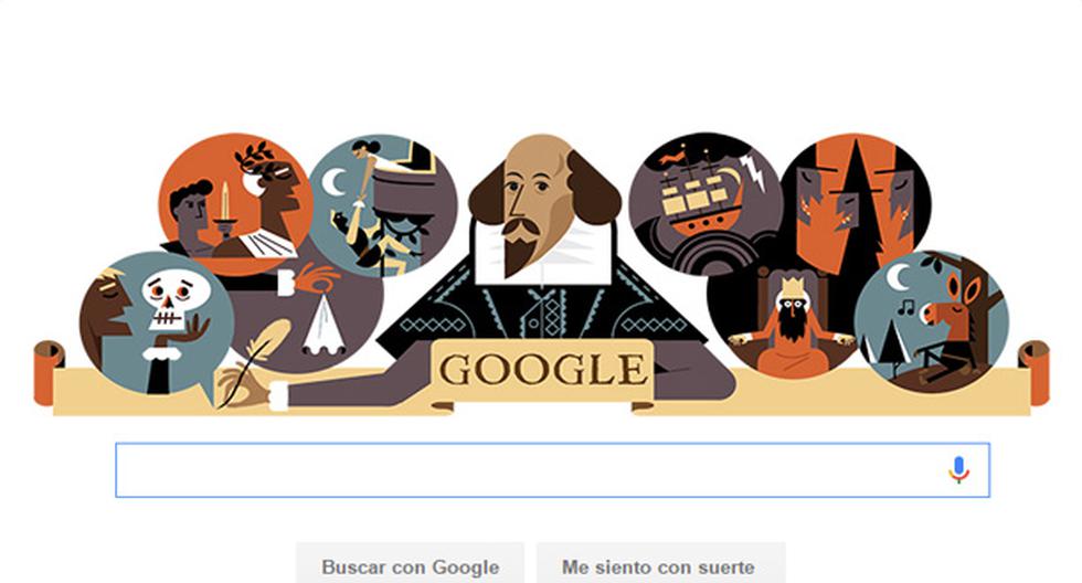 Google decidió conmemorar los 400 años de la muerte de William Shakespeare con un doodle que muestra sus obras más importante. ¿La notaste todas? (Foto: Captura)