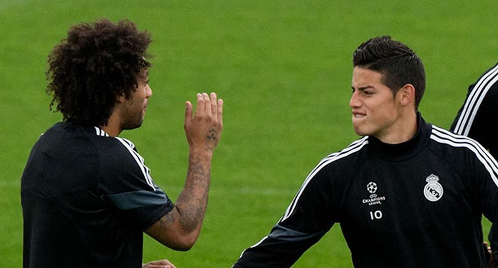 James Rodríguez y Marcelo pisan el pasto en entrenamientos del Real Madrid. (Foto: Getty Images)