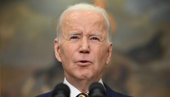 El presidente de Estados Unidos, Joe Biden, anuncia la prohibición de las importaciones estadounidenses de petróleo y gas rusos, 8 de marzo de 2022. (JIM WATSON / AFP).