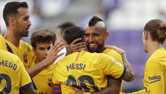 Barcelona venció de visita al Valladolid con gol de Arturo Vidal, quien anotó tras pase de Messi. (Foto: EFE)