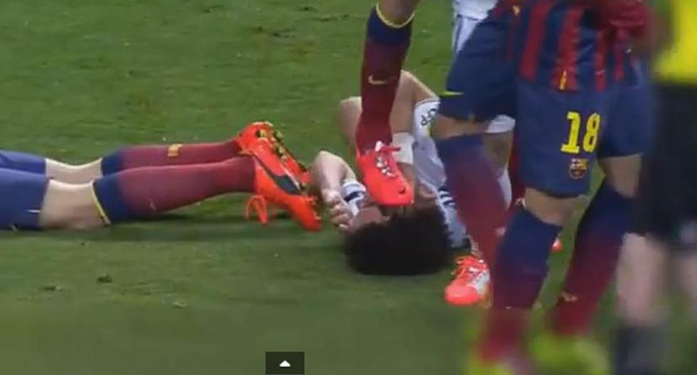 Este fue el pisot&oacute;n de Busquets contra Pepe en el derbi espa&ntilde;ol que termin&oacute; 4-3 a favor del Barcelona. (Captura: ESPN)