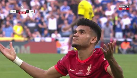 El remate al palo de Luis Díaz en el Chelsea vs. Liverpool por la final de FA Cup. (Foto: ESPN)