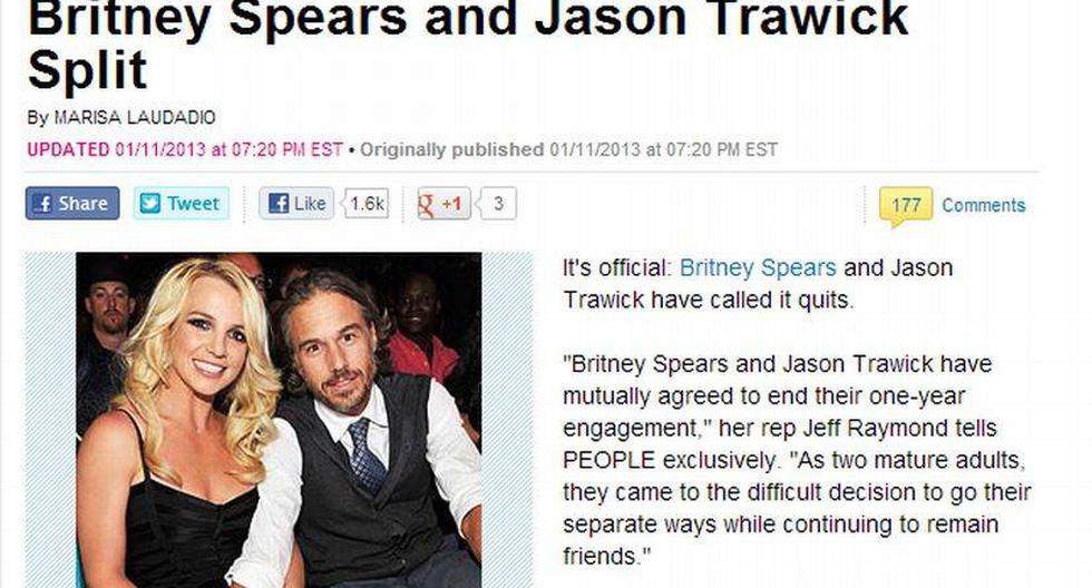 Spears y Trawick no ser&iacute;an m&aacute;s pareja, seg&uacute;n People. (Captura de la revista).