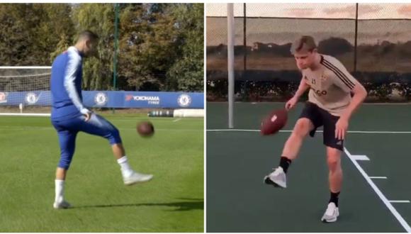 Eden Hazard y Frenkie de Jong se hicieron tendencias por los videos que subieron dominando el ovoide de la NFL. | Foto: Captura