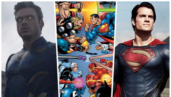 A la izquierda Ikaris (Richard Madden), superhéroe de Marvel que es comparado en "Eternals" con Superman (Henry Cavill). (Foto: Marvel Studios/DC Comics/Marvel Comics/Warner Bros.)