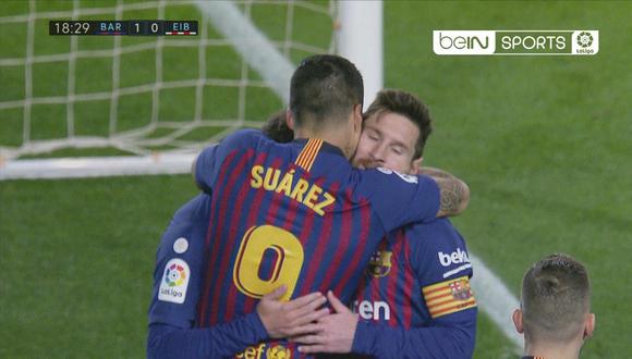 Una secuencia de pases entre Luis Suárez y Philippe Coutinho desencadenó el gol del '9' del Barcelona ante Eibar. (Foto: captura de pantalla)