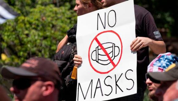 Durante la pandemia de covid-19, se han organizado manifestaciones en contra del uso de mascarillas en Estados Unidos. (Foto: Getty Images, vía BBC Mundo).