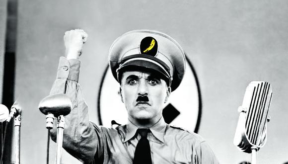 Fotograma intervenido de "El gran dictador" (1940), de Charles Chaplin.
