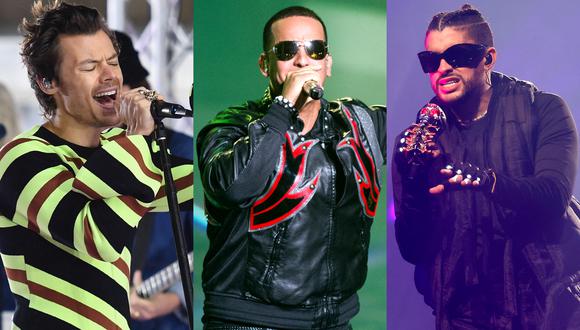 Harry Styles (izquierda), Daddy Yankee (centro) y Bad Bunny (derecha) son algunos de los cantantes que llegan a Lima para ofrecer sus shows. (Fotos: AFP)