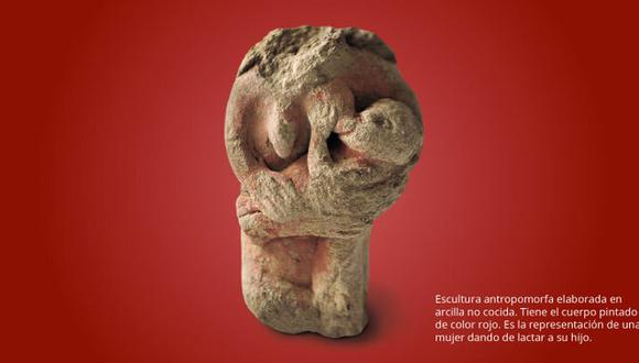 Escultura antropomorfa que muestra la lactancia en Caral. (Zona Arqueológica Caral)