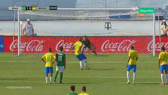 Lincoln marcó el 1-0 a favor de Brasil  sobre Bolivia en la última fecha del Sudamericano Sub 20. (Foto: Captura).