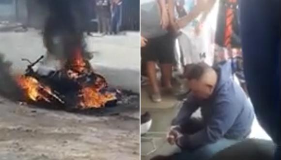 Vecinos golpean a presunto ladrón y queman su moto | Foto: América Noticias / Captura de video