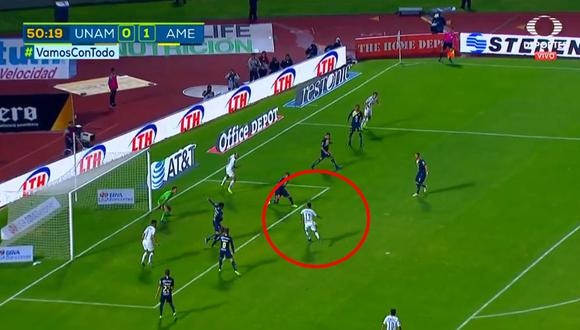 América vs. Pumas: Martín Rodríguez puso el 1-1 con esta definición en el área de las 'Águilas'. (Foto: captura)