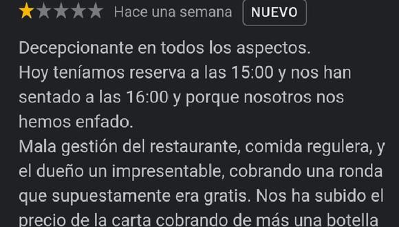 Dejan mala reseña en Google y la respuesta del dueño del restaurante deja a todos asombrados (Foto: Google Business/Braseria Las Nogaledas).